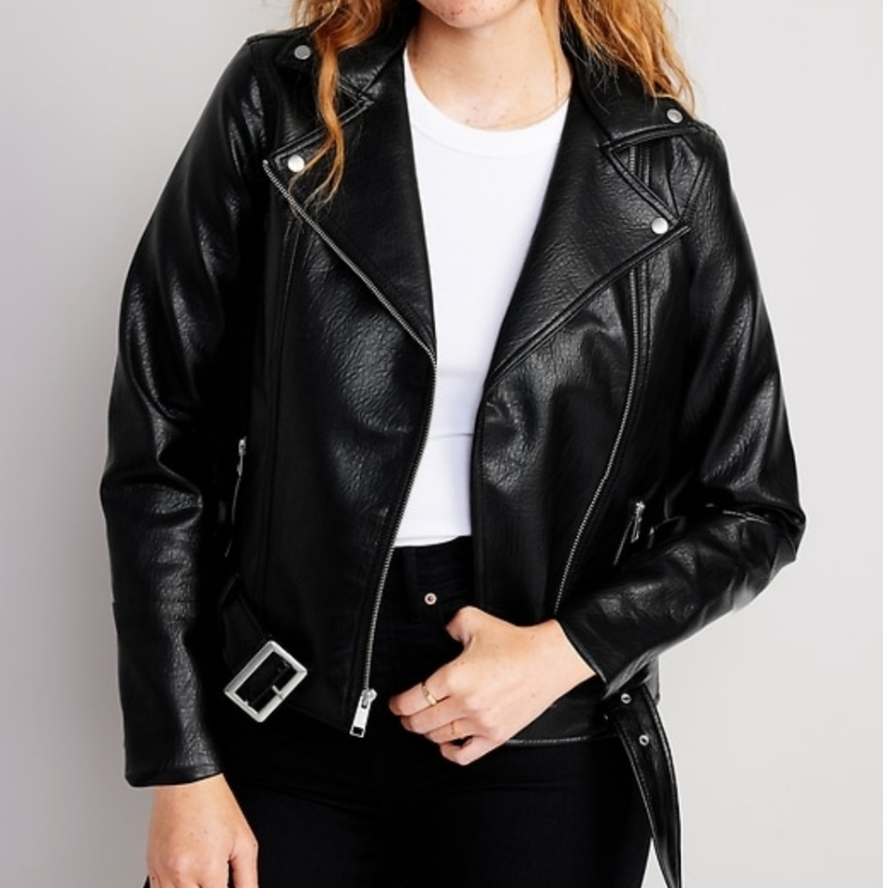 NWT Old Navy Faux-Leather Belted Biker Jacket